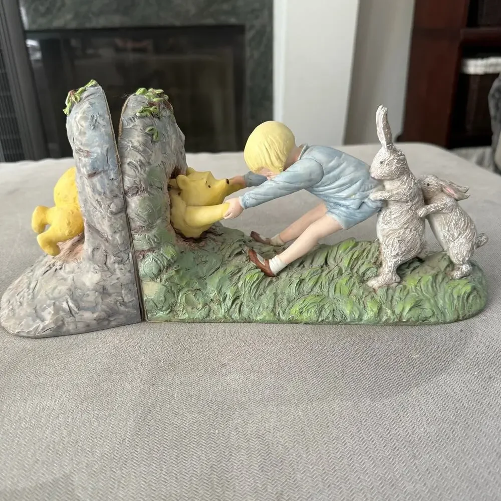 Disney Winnie the Pooh & Christopher Robin Bookends with Rabbit Friends